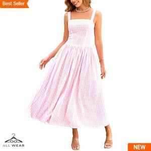 Summer Corset Midi Dress Flowy Square Neck Sleeveless Lace Wedding Guest